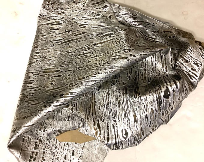 Silver and Brown Embossed Leather Lambskins.  Leather Hides, crafting Leather. hides. OSM1816