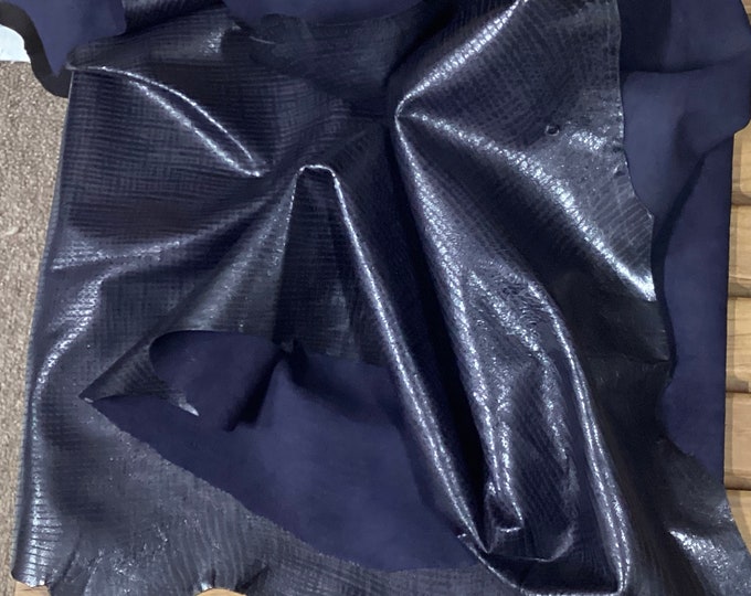 Deep Dark Navy Blue Printed Leather Lambskins. OSM20721