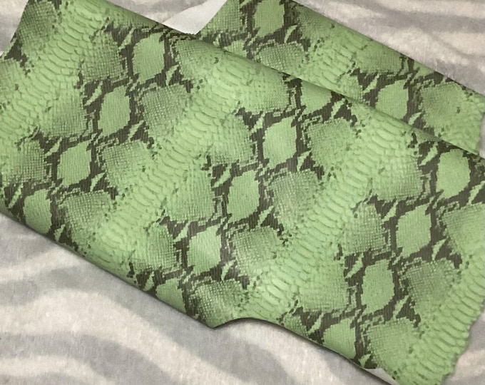 8 square feet Lime Green Embossed Python Leather Cowhide Remnant,  CA728