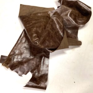Distressed Chocolate Brown Cowhide Leather Remnant: Soft, Pliable