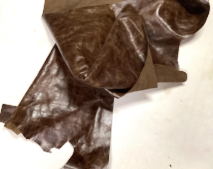 Distressed Chocolate Brown Leather Cowhide Remnant. Leather Pieces. Crafting Leather, CL52536