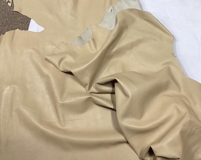 Beige Leather Lambskin. Leather Hides, Garment Leather, Upholstery Leather.  A2402