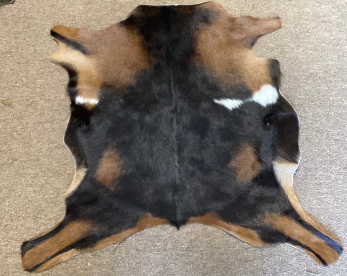 Brown and Black Exotic Hair on Goatskin.  Leather rug. EX3