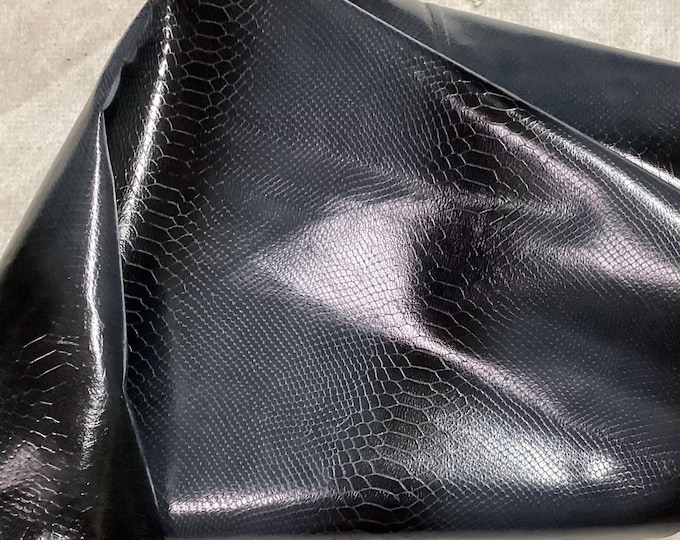 Black and Gray embossed gator leather cowhide remnant,  LAC95