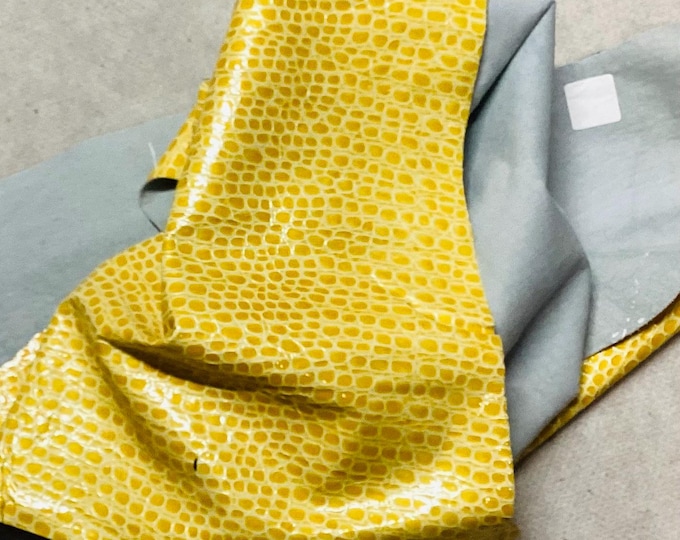 Yellow Embossed Leather cowhide Remnant,  crafting Leather,  LAC104