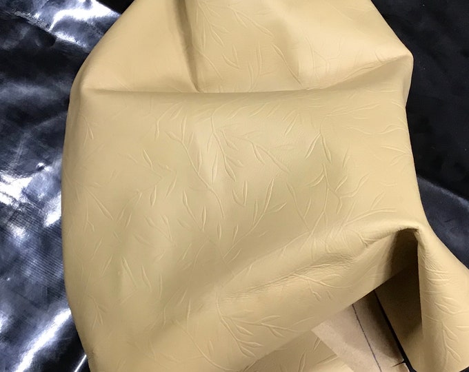 Beige Embossed Tree Branches Leather Cowhide Remnants.  LAMB7101