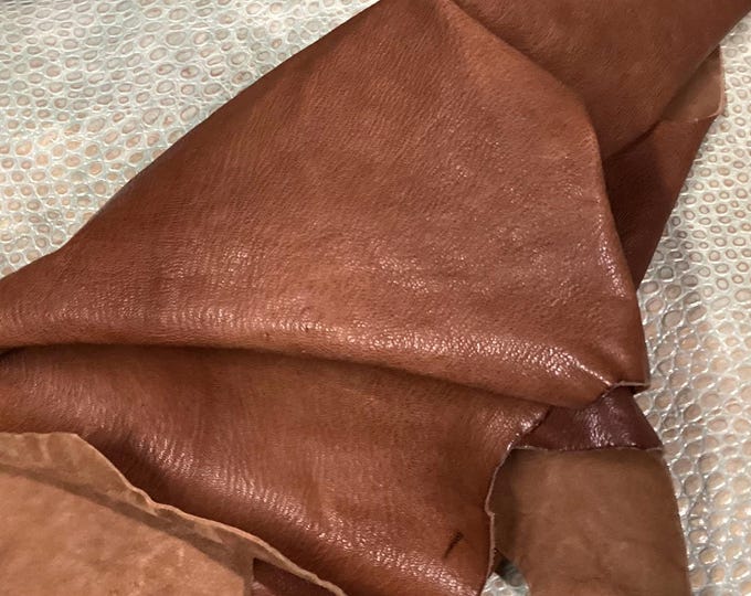 Cognac Distressed Sheepskin Leather Remnant. Leather Pieces. Crafting Leather. BR1012