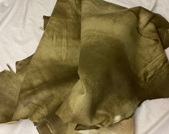 Distressed Green Leather Lambskin.  Leather Hide,  OSM1528