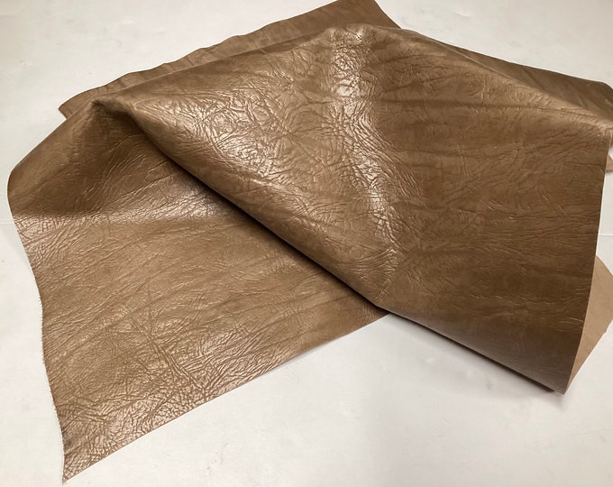 Embossed Light Brown Leather Cowhide Remnant,  Leather Hide,  Cowhide. Remnants.  FRE04