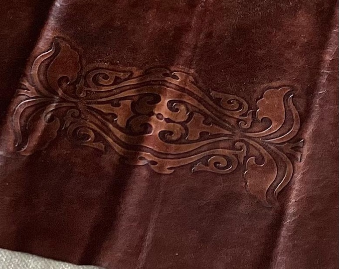 Embossed Burnt Brown Leather Cowhide Sides, Crafting Leather, Decorative Crest 615CL