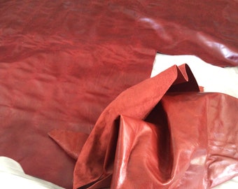 Cardinal Red Cowhide Leather Remnants: Soft Semi-Gloss Upholstery Pieces.  CAR73