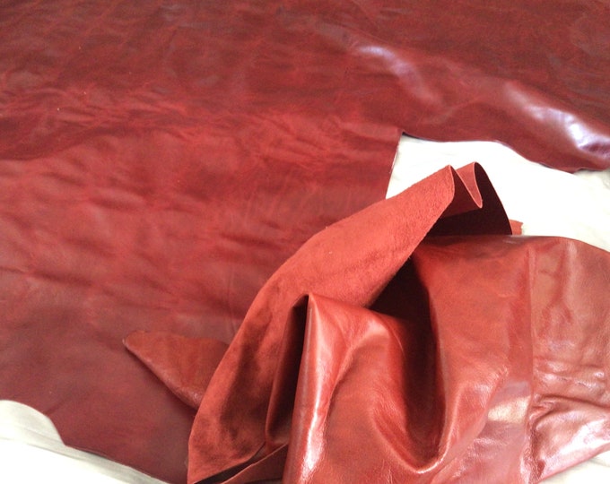 Leather Cowhide Pieces. Cardinal Red. Leather remnants. Upholstery Leather. Garment Leather, crafting leather.  CAR73