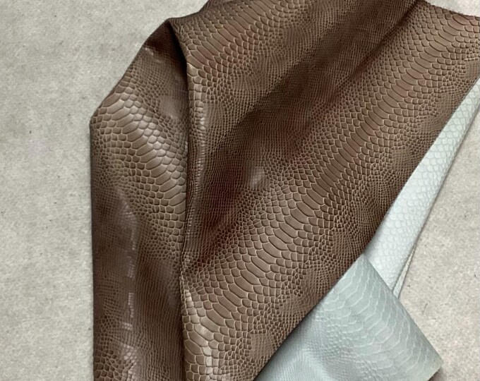Mocha Brown Embossed Python Leather Remnant. LPC73