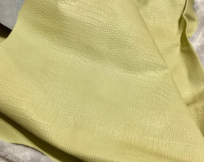 Pale Yellow Embossed Gator Leather Cowhide Remnant,  CA106