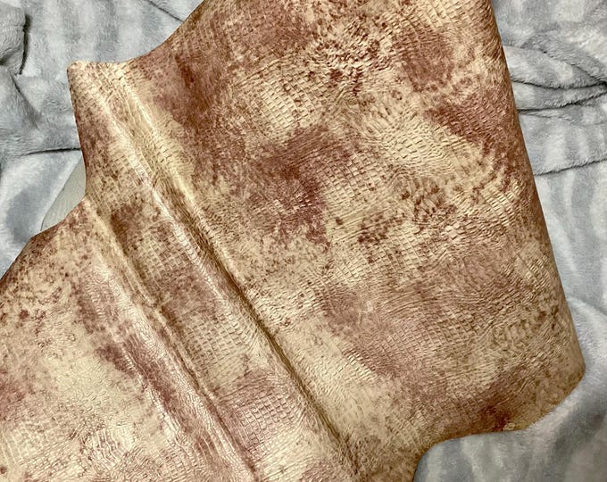 Rose and Cream Embossed Gator Cowhide Remnant.  LA603