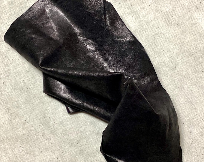 Metallic Black Leather Cowhide Remnants.  Crafting Leather,  LAC120