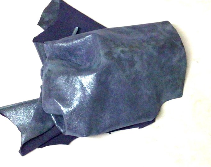 Silver Blue Leather Lambskins. Leather hides.  Crafting leather. Handbag leather. OSM1822