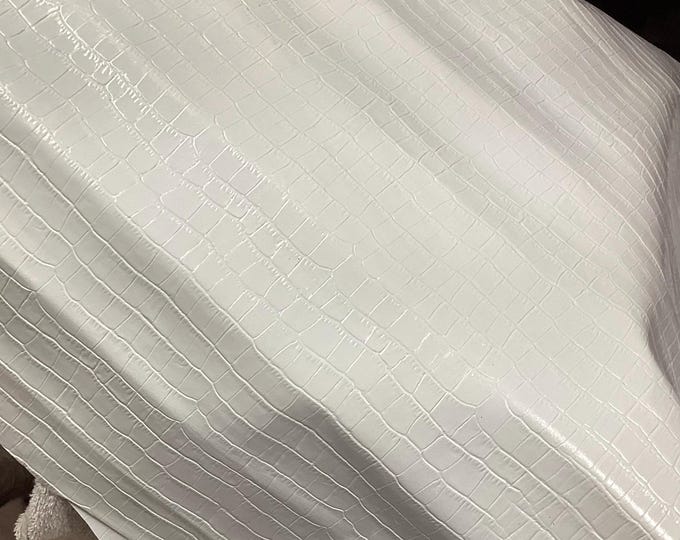 White Embossed Gator Leather Cowhide Remnants. Leather Hides, cowhides.  OSM416