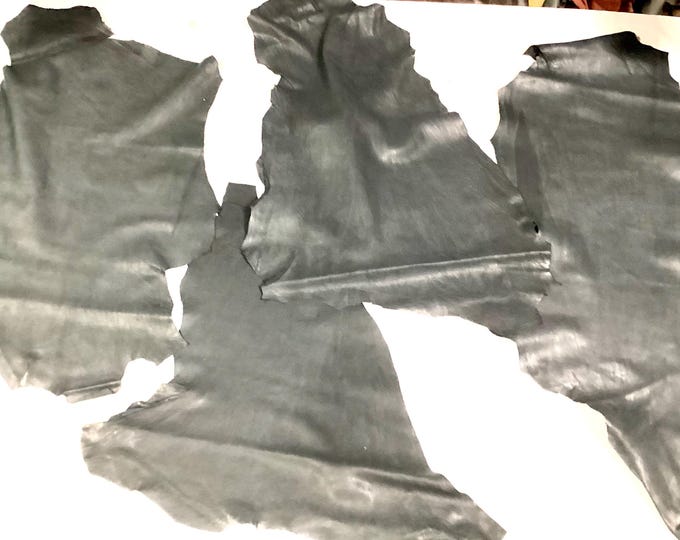 10 Charcoal Black Distressed Leather Lambskins. Leather Hides, Crafting Leather, Leather Pieces. Gifts. OSM633