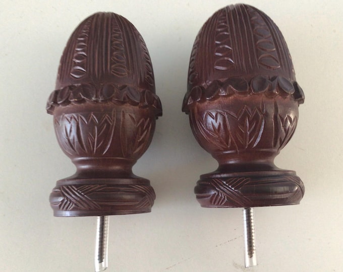 Package of 2 Dark Brown Hard Plastic Decorative Finials. Drapery. Home improvement.FN62