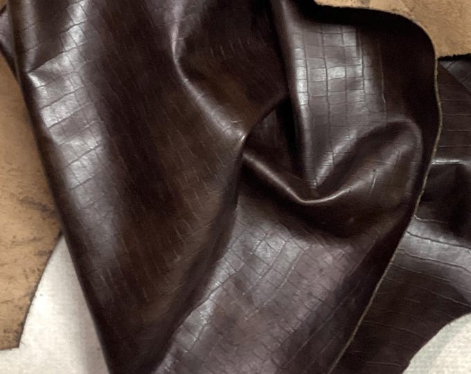 Brown Gator Embossed Leather Cowhide Side.  Leather Remnants.  LAC06