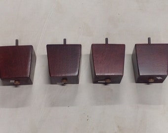 3 1/2" Tall, Package of 4 Mahogany Square Tapered Wooden Furniture Legs. #1353