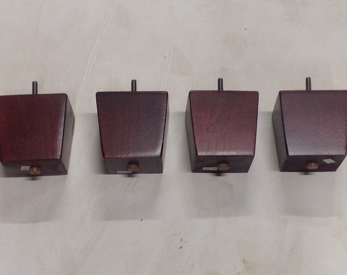 3 1/2" Tall, Package of 4 Mahogany Square Tapered Wooden Furniture Legs. Chair Risers. Home Furnishings.  Home Decor. 1353