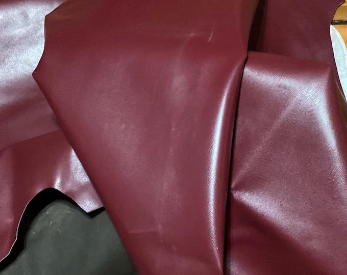 Dark Red Embossed Pebble Grain Leather Cowhide Remnant,  CL51