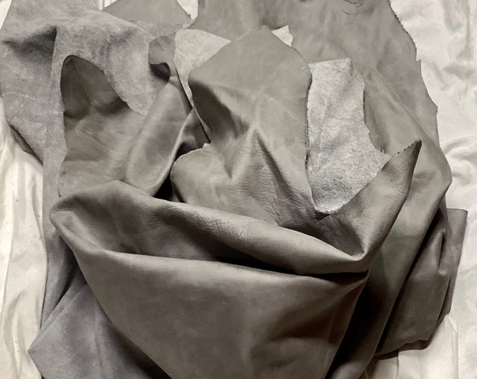 Faded Gray Leather Cowhide Remnant. leather hide.  10210
