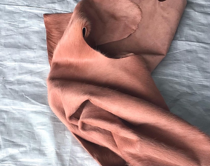Mauve Hair on Cowhide Leather Remnant. Crafting leather. upholstery leather. Garment leather,  HOH91
