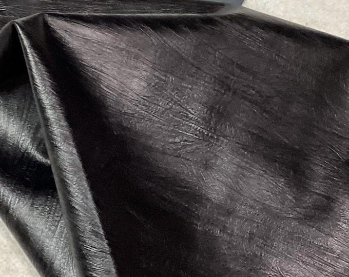 Black Embossed Tree Bark Leather Cowhide Remnant, craft Leather.  LAC44