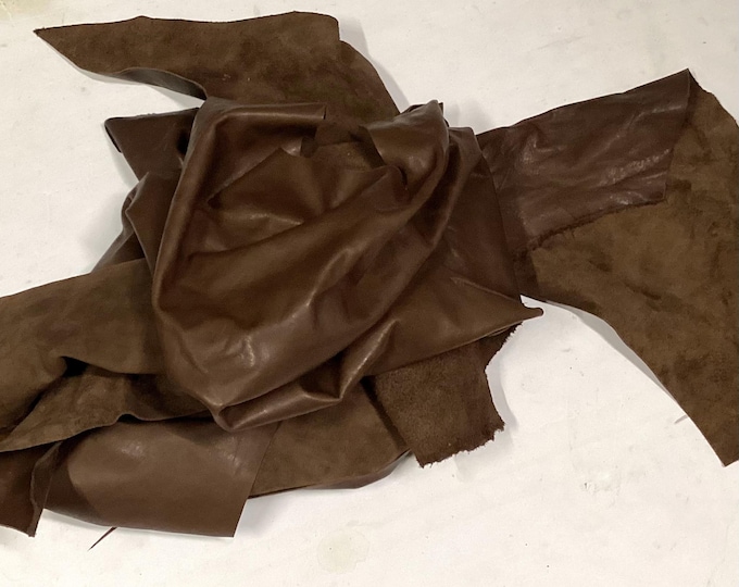 Brown Smooth Texture Leather Cowhide Remnant. Leather Hide,  crafting Leather.  BR1018