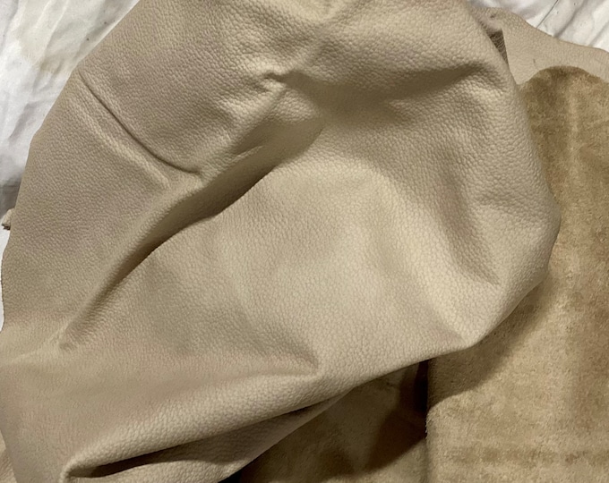 Beige Nubuck Leather Cowhide Partials. Leather Hides. Upholstery Leather.  102TOWN