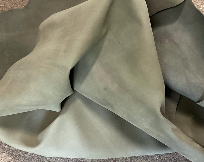 Camouflage Green Distressed Leather Cowhide Remnants.  Leather Hides..cowhide.  SAL225
