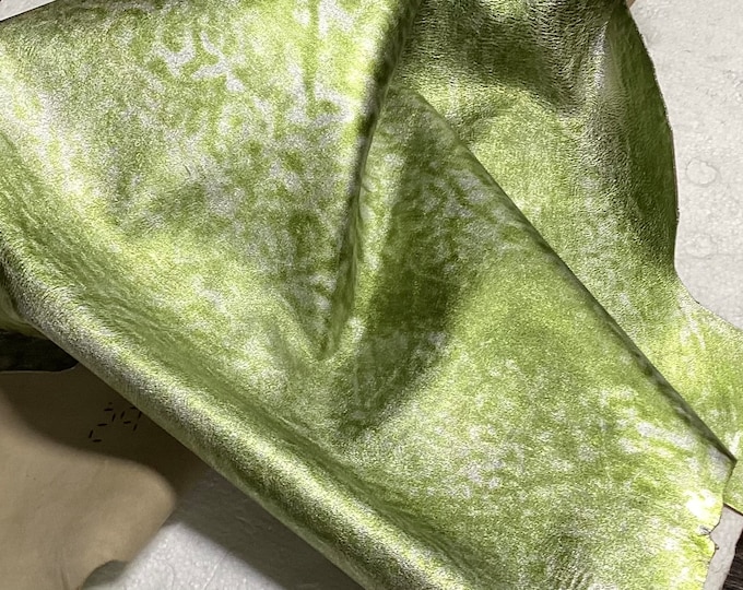 Metallic Green and Silver Leather Lambskins.  OSM803