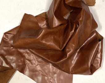 Chestnut Cowhide Leather Remnants: Soft, Semi-Gloss Crafting Pieces