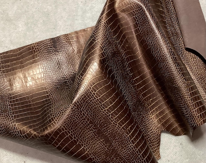 Copper Embossed Gator Leather Cowhide Remnant,  LAC132