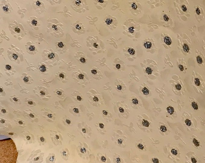 Cream Embossed Rose With Silver Leather Lambskins.  LAMB6027