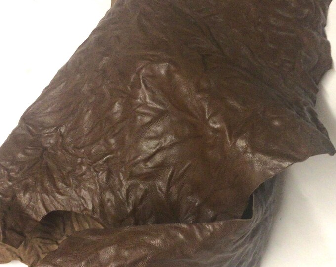 Chocolate Brown Embossed Leather Lambskin. Leather hide, crafting leather. OSM20594
