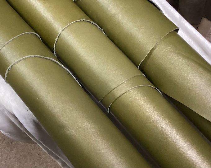 Pearlized Moss Green Leather Cowhides.  Leather Hides..  TOWN60