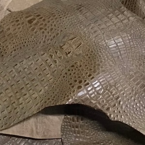 Thatch Brown Embossed Hornback Gator Leather Cowhide Remnant. 10120