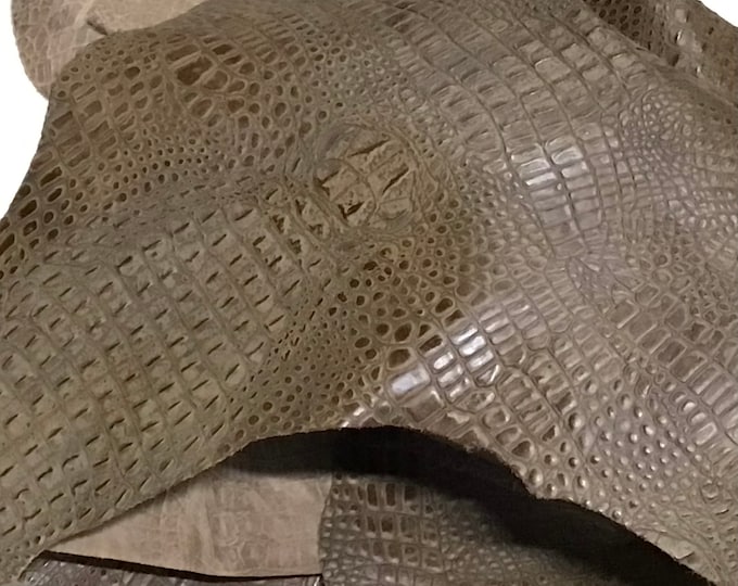 Thatch Brown Embossed Hornback Gator Leather Cowhide Remnant. 10120