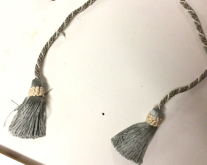 Package of 2 Baby Blue and Cream 27 inch Chair Ties with 3 inch Tassels TLX03