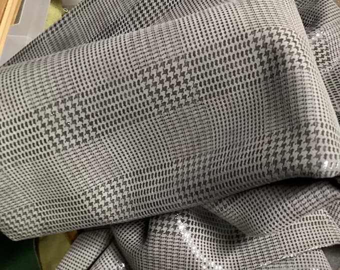 Gray Houndstooth Shimmering Suede Leather Cowhide: Garment/Upholstery. TOWN91