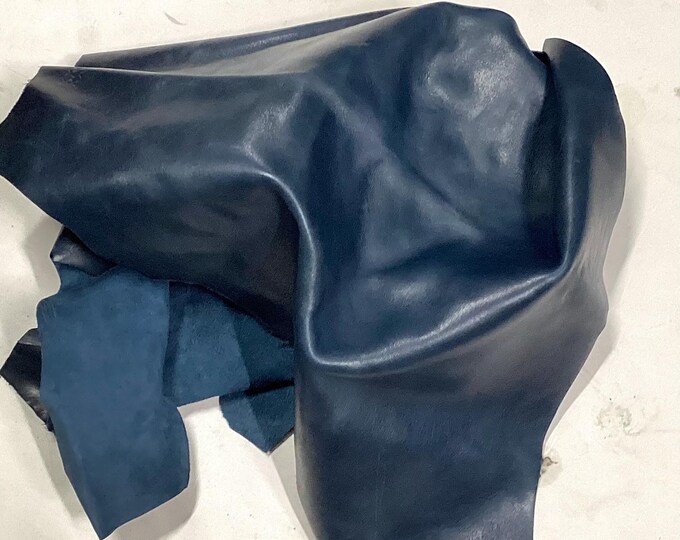 Blue Leather Cowhide Remnant,  Leather Pieces.  Cowhide.  BR895