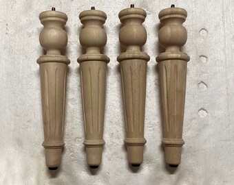 Lot of 4 Unfinished Turned Wood Furniture Spindles Posts Legs Parts 28 3/4 