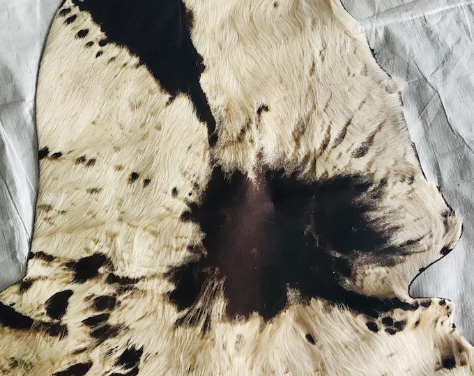 Acid Wash Cowhide Remnants: Brown & White Upholstery Leather Pieces. HOH358