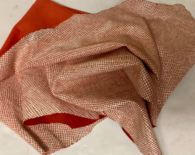 Embossed Fire Lipstick Red Reversible Leather Lambskins. Leather Hides, OSM1809