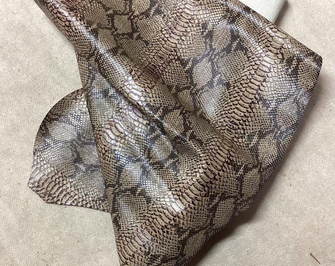 Brown Printed Python Leather Cowhide Remnant,  LAC115