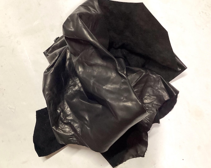 Black Leather Cowhide Remnants.  Leather Pieces. Crafting leather.  BR1045